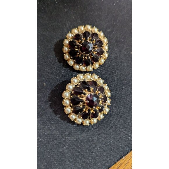 Vintage Napier Clip-On Earrings With Faux Pearls & Gems Estate  Patent Pending - Picture 4 of 8